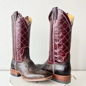 Rod Patrick Mens Cowboy Boots 8.5EE Brown Mocha Bison Leather Square Toe Western